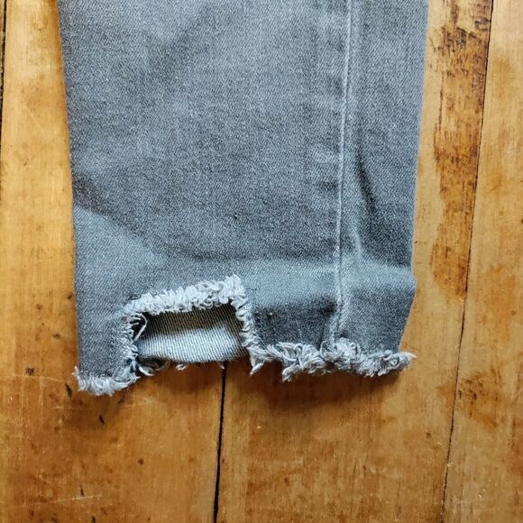 Place size 5 gray jeans straight leg distressed frayed hem adjustable waist - Picture 2 of 8